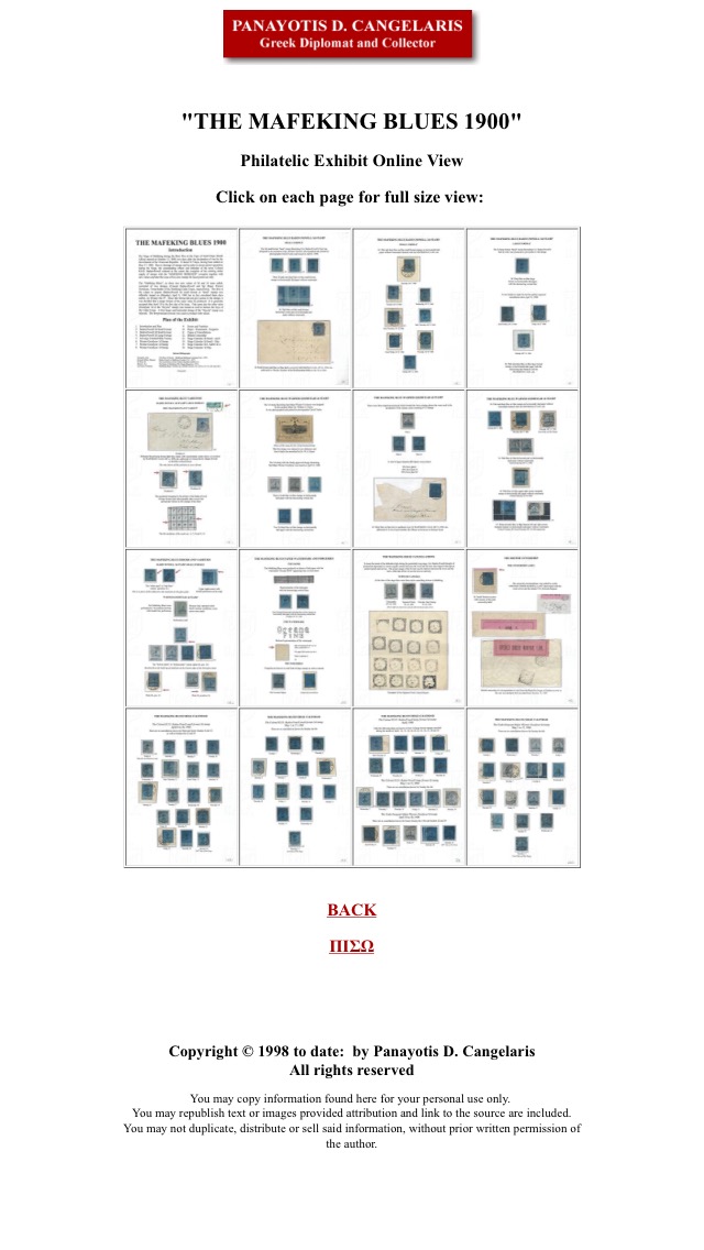 The Mafeking Blues 1900 Philatelic Exhibit Online View